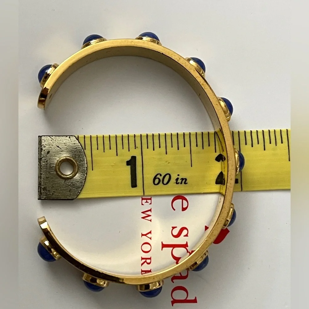 Kate Spade New York Signed Gold with Blue Marble Cabochon Studded Cuff Bracelet